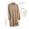 Vestido de suéter de cuello alto grueso nuevo de otoño e invierno, vestido de punto de lana 100 % pura, falda interior de base de longitud media para mujer