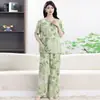 Conjunto de pijama de algodón y seda de verano talla grande para madres con sobrepeso, ropa estampada talla grande para mujeres de mediana edad y mayores 100 kg ropa de casa