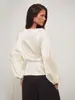 Ropa Femenina Transfronteriza Europea y Americana Escote Barco Satín Ceñidor de Cintura Top Mangas de Farol de Lujo Ligero Temperamento para Viajar Simple Versátil Dama Larga