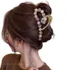 Presilha de Garra Grande com Pérola, Grampo de Tubarão para Cabelo para Mulheres, Presilha Simples para Coque na Parte de Trás da Cabeça, Acessório de Cabelo Versátil
