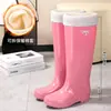 Botas de Chuva Femininas de Cano Alto Quentes com Forro de Fleece para Outono e Inverno, Botas Femininas Espessadas Impermeáveis e Antiderrapantes, Sapatos Aquáticos, Botas de Trabalho