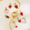 Serie de Frutas Colores Esmalte Fresa Colgante Artesanía de Esmalte Acero Inoxidable DIY Collar Pulsera Accesorios Mayoreo