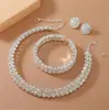Moda Brillante Doble Fila Diamante Collar Pendientes Pulsera Traje de Boda Decoración de Fiesta Joyería Nupcial Venta al por Mayor