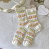 Calcetines de Algodón Puro para Mujer Verano Calcetines Finos de Malla Borde de Oreja de Madera Lunares Ondulados Amor Calcetines de Tubo Medio Transpirables Calcetines de Seda con Volantes