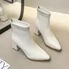Moda Otoño Invierno Botines de Tacón Grueso Cortos de Tacón Alto para Mujer 2026 Botas Adelgazantes Botas Martin Estilo Nuevo Francés Punta Fina