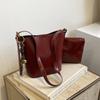 Simples Retro Texturizado Pequena Bolsa Feminina 2025 Nova Carta Bolsa Ombro Bolsa Axila Duas Peças Crossbody Bolsa Balde