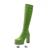 32-43 Europeo y Americano Otoño Cabeza Cuadrada Tacón Grueso Alto Mesa de Agua Color Sólido Color Caramelo Charol Botas Altas para Mujer W227