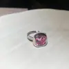 Anillo rectangular con forma de diamante de zircón azul estilo princesa, estilo cortesano, elegante anillo para el dedo índice, lujo ligero, joyería de alta gama para mujer