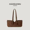 Bolso de Mano Estilo Motociclista con Remaches Redondos, Bolso Tote de Gamuza con Estampado de Leopardo, Moda Retro de Gama Alta para Viajes, Nicho