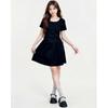 Vestido Negro de Manga Corta para Mujer para el Verano Chicas Calientes, Falda de Línea A con Cordón para Ceñir la Cintura Aspecto Adelgazante, Vestido Negro Pequeño de Alta Gama