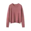 Suéter Feminino de Cashmere 100% Novo para Outono e Inverno, Gola Redonda, Tricô Quente, Manga Longa, Cor Sólida