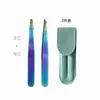 Color Acero Inoxidable Titanio Pinzas para Cejas Pinzas Cuatro Piezas Pinzas para Pestañas Traje para Cejas Herramienta de Maquillaje de Belleza Espejo Cruzado Oblicuo Orthopouth