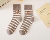 Calcetines Cálidos de Otoño e Invierno para Mujer con Forro Polar, Calcetines de Algodón Gruesos de Rizo a Media Pantorrilla con Rayas Horizontales y Diseño de Oso de Dibujos Animados, Directo de Fábrica