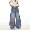 Jeans de mujer transfronterizos estilo American high street, pantalones de trabajo pesado con patchwork, pantalones casuales de pierna ancha con caída lavados vintage, modernos