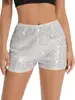 2025 Amazon Moda Multicolor Lantejoula Slim Fit Hot Pants Lantejoulas Cor Sólida Preto Cintura Média Sexy Perna Reta Shorts Feminino