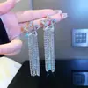 Brincos de franja exagerados com strass, estilo socialite europeu e americano, luxo leve, personalidade, moda, brincos de festa, brincos de noiva para casamento