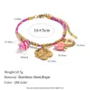Joyería de Acero Inoxidable Popular Europeo y Americano Estilo Nuevo Cuerda Trenzada de Colores Pulsera con Colgante de Lazo y Corazón Chapado en Oro de 18K para Mujeres