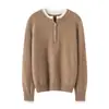 Nuevo Suéter de Cachemir 100% Puro para Mujer Otoño/Invierno, Cuello Redondo, Bloque de Color, Abotonado, Manga Larga Holgada, Tejido de Punto, Camisa Base de Color Contrastante