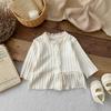Ins Casaco estilo coreano para meninas Estilo estrangeiro Princesa Simples Cardigan Bebê Cor sólida Renda Gola redonda Manga comprida Casaco combinando