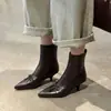 Botas curtas de bico fino estilo francês com salto baixo e laço, botas elásticas que afinam para comércio exterior, botas de moda versáteis e estilosas para outono e inverno