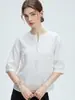 Zn Order Camisa Branca de Manga Três Quartos Única e Linda Estilo Americano de Alta Qualidade para Mulheres Verão 2026 Top Bordado Exquisito