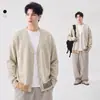 Cardigã de malha sem gola estilo primavera e outono para homens, estilo old money, leve e maduro, descontraído, casual, retrô, bonito, jaqueta de tricô com botões, moderno