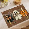Popular Juego de Manteles Decorativos de Amazon con Temática de Fantasmas, Salvamanteles Decorativos con Atmósfera de Calavera de Terror, Mantel Aislante Térmico Impreso en Lino