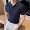 Camisa Polo de Manga Corta para Hombre, Mezcla de Lyocell y Lino, Estilo 'Old Money' de Verano 2026, Transpirable, Amigable con la Piel, Camiseta con Rayas Huecas