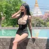 Traje de baño de una pieza de nuevo estilo para mujer con colores contrastantes, Sencillo Retro Sexy Adelgazante Estilo Pura Pasión Traje de baño para la Playa