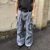 Pantalones cargo funcionales de estilo americano con bolsillos grandes y pliegues para hombre, pantalones casuales de verano de corte recto holgado con un look fresco y casual