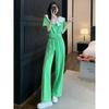 Traje deportivo casual de verano al por mayor para mujer 2025 nueva moda Joker manga corta pantalones de pierna ancha dos piezas moda