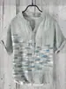 Camisa de Manga Corta con Cuello en V de 3 Botones, Estampado Digital, Paisaje de Carpas 3D Digital con Transferencia de Calor, Transfronteriza Europea y Americana 2024