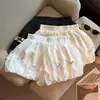 Foto Real de Roupas Femininas de Dongdaemun, Coreia: Shorts Florais e Calças Lanterna de Renda com Laço Patchwork e Cintura Elástica de Alta Qualidade