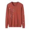 Cálido Suéter de Punto de Cachemira Cuello Redondo Bordado a Mano Suéter Casual Elegante para Mujer Top Bordado a Mano Prendas de Punto