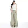 Calça de Linho Wide-Leg Feminina Estilo Old Money Verão 2026 Fina de Cintura Alta Solta Casual Calças de Tencel para Atacado