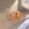 Pendientes de Perla con Gota de Aceite Florales Estilo Jardín de Monet para Mujer, Elegantes Clavos Estilo Pintura al Óleo, Pendientes de Alta Gama Elegantes de Lujo Ligero