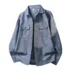 2026 Nova Moda Masculina Estilo Americano Casual Gola Reversível Versátil Top Masculino Linho Vintage Lavado Manga Longa Camisa