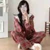 Yunduo Algodão Novo Pijama Feminino Manga Longa Coreano Outono e Inverno Renda Gola Boneca Doce Casual Conjunto para Casa