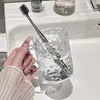 Vaso Transparente para Enjuague Bucal con Patrón de Glaciar de Lujo Ligero, Adecuado para Uso Doméstico, Vaso para Cepillarse los Dientes para Dormitorios de Estudiantes, Vaso de Lavado para Parejas, Alto Valor Estético con Asa