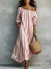 Vestido Feminino Listrado Tomara-que-caia Novo Europeu e Americano Transfronteiriço Outono 2026, Popular em Plataformas de E-commerce Independentes, Vestido de Férias para Mulheres