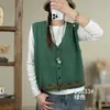 Chaleco de Punto Vintage con Cuello en V para Mujer Primavera 2026, Cárdigan de Botones Verde, Top Versátil Holgado sin Mangas para Usar en Capas