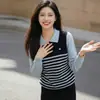 Suéter de Punto Rayado de Color Contrastante para Mujer, Nuevo Estilo de Primavera, Casual, Rejuvenecedor, Cuello Camisero, Jersey, Para Superponer, Falso Dos Piezas, Camisa Polo de Manga Larga