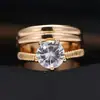 Joyería Transfronteriza Europea y Americana Amazon Anillo de Zirconia Grande Simple y de Moda Material de Cobre Chapado en Oro Superficie Lisa Joyería