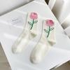 Calcetines de Tulipán Tridimensionales para Mujer, Calcetines Finos Florales de Media Pantorrilla, Absorbentes de Sudor, Transpirables, Calcetines Sueltos Dulces y Lindos, Calcetines Zhuji