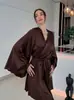 Moda Novo Ruffle Manga Trompete Punho Largo Gravata Curta Roupão de Banho Luxo High-End Roupão de Noite Loungewear