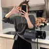 Malha Botão Frontal com Barra Design Coreano para Mulheres no Outono Tamanho Plus Size Levemente Gordinho mm Efeito Emagrecedor Solta Preguiçosa Casual Malha