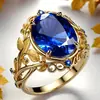 Cao Shi Venta Caliente Transfronteriza: Anillo Retro Europeo y Americano con Zirconia Cúbica Azul Zafiro Incrustada para Mujer, Anillo de Mujer Elegante, Sencillo y Único