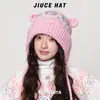 Gorro de Punto Jacquard de Peluche Espeso Oso Pequeño Invierno Coreano Nuevo para Niñas Orejas de Dibujos Animados Lindas Reductoras de Edad Gorro de Lana