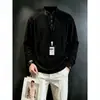 Camiseta Masculina Henley de Manga Longa Patchwork Escama de Dragão Estilo Old Money Outono Estilo Americano Moletom Top Casual Solto Confortável