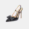 Sandalias de punta cerrada con lazo para mujer de comercio exterior transfronterizo, nuevos zapatos de tacón alto sin talón de punta fina, zapatos de vestir elegantes y versátiles